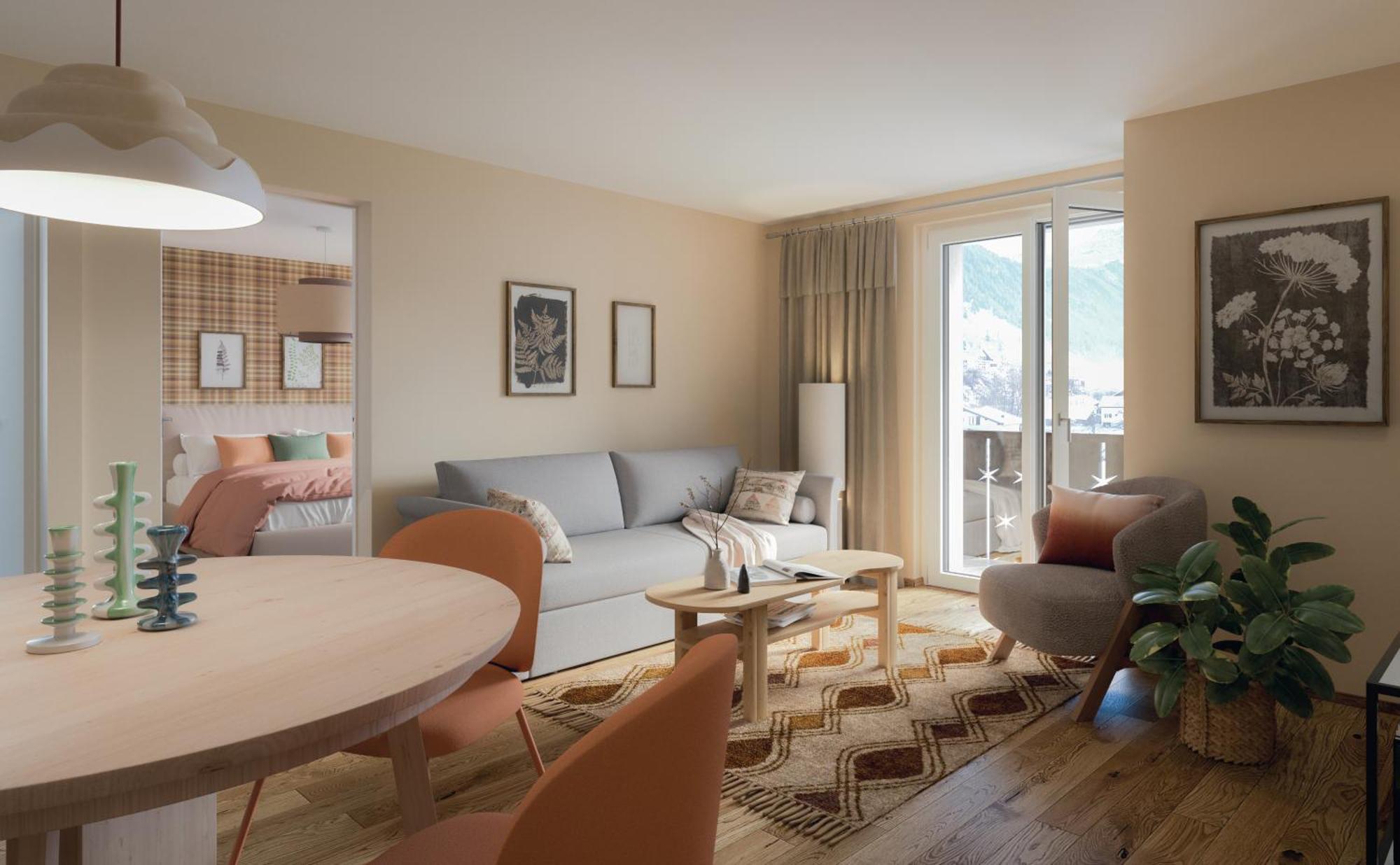Apartment mit 1 Schlafzimmer, Balkon und Bergblick